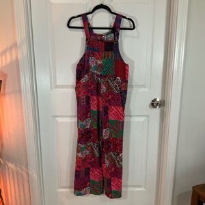 Patchwork Boho Geometric Print Multicolor Hippie Overalls Size Large